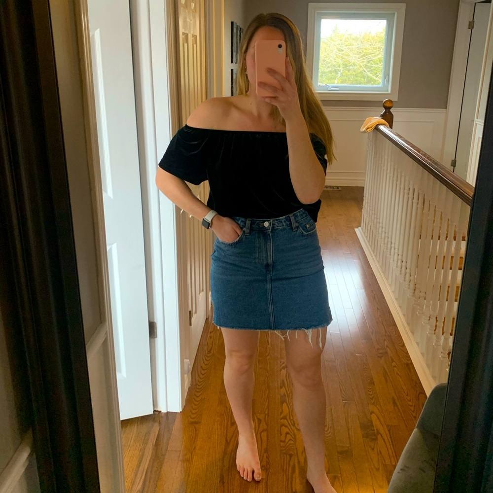 Black velvet off the shoulder top